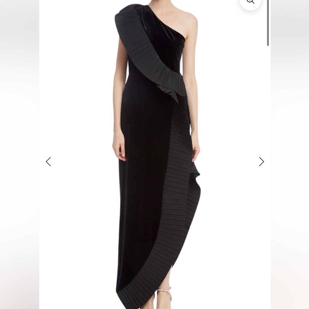 One33 social black velvet ruffle maxi dress